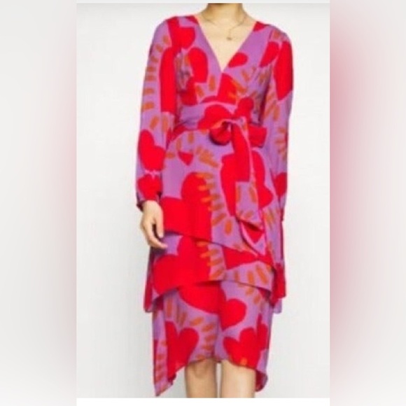 Farm Rio Wild Hearts Long Sleeve Chiffon Tiered Dress - Picture 4 of 15